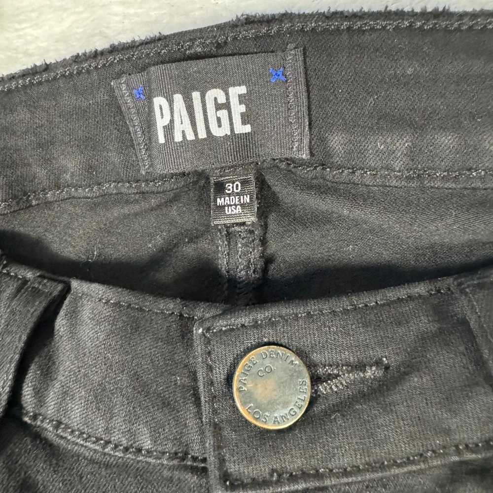 Paige Verdugo Crop Jeans Womens 30 Black Distressed‎ Skinny Ripped Raw Hem USA